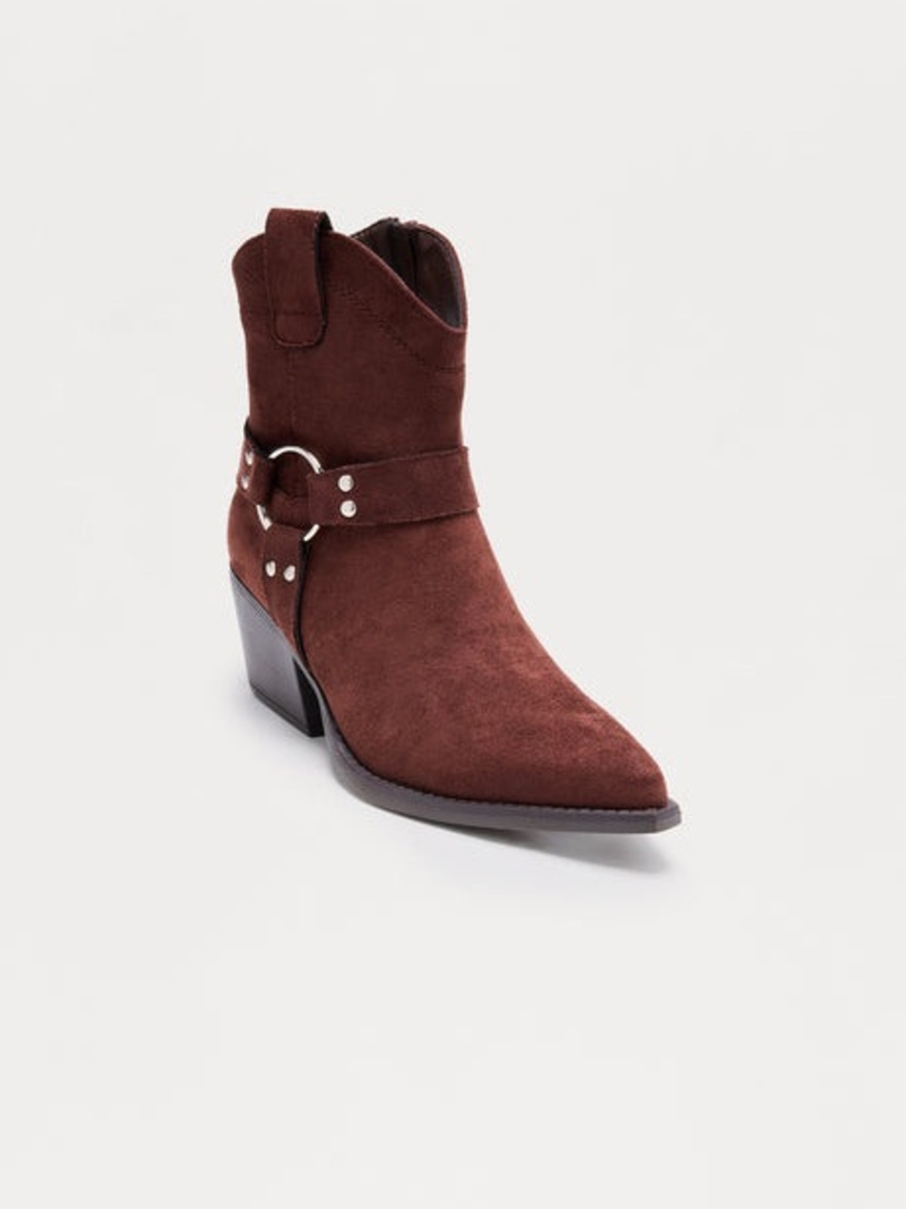 Brown Western Cowboy Ankle Boots w/ Buckle Details